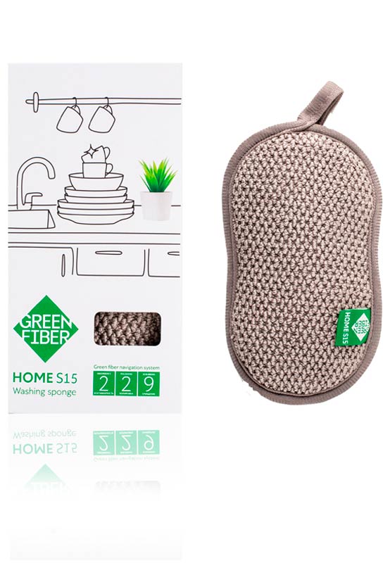 Губка для мытья посуды Гринвей серая (Green Fiber HOME S15). Фото